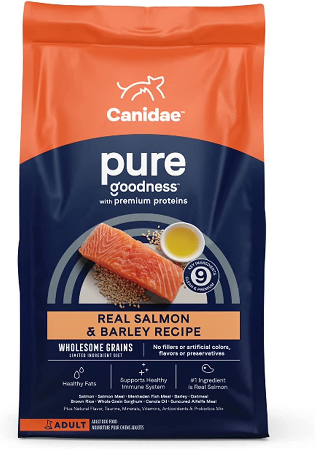 CANIDAE PURE with Wholesome Grains Real Salmon and Barley Recipe Adult Dry Dog Food 24 Pound (Pack of 1)