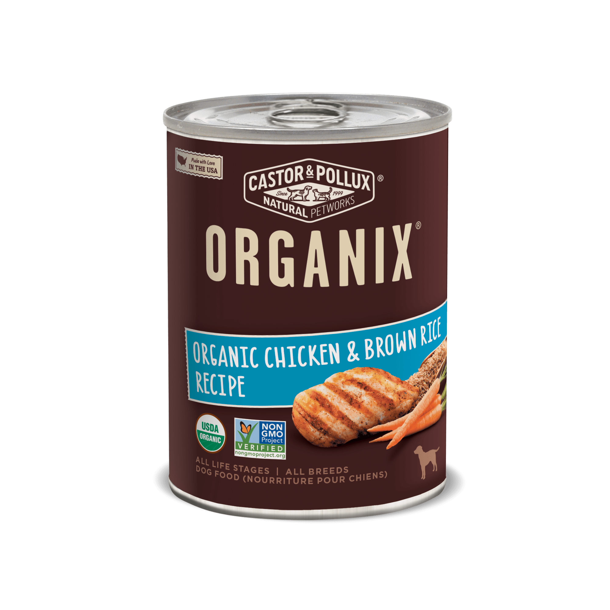 Castor  Pollux Organix Organic Chicken  Brown Rice Recipe Wet Dog Food， 12.7 oz.， Case of 12