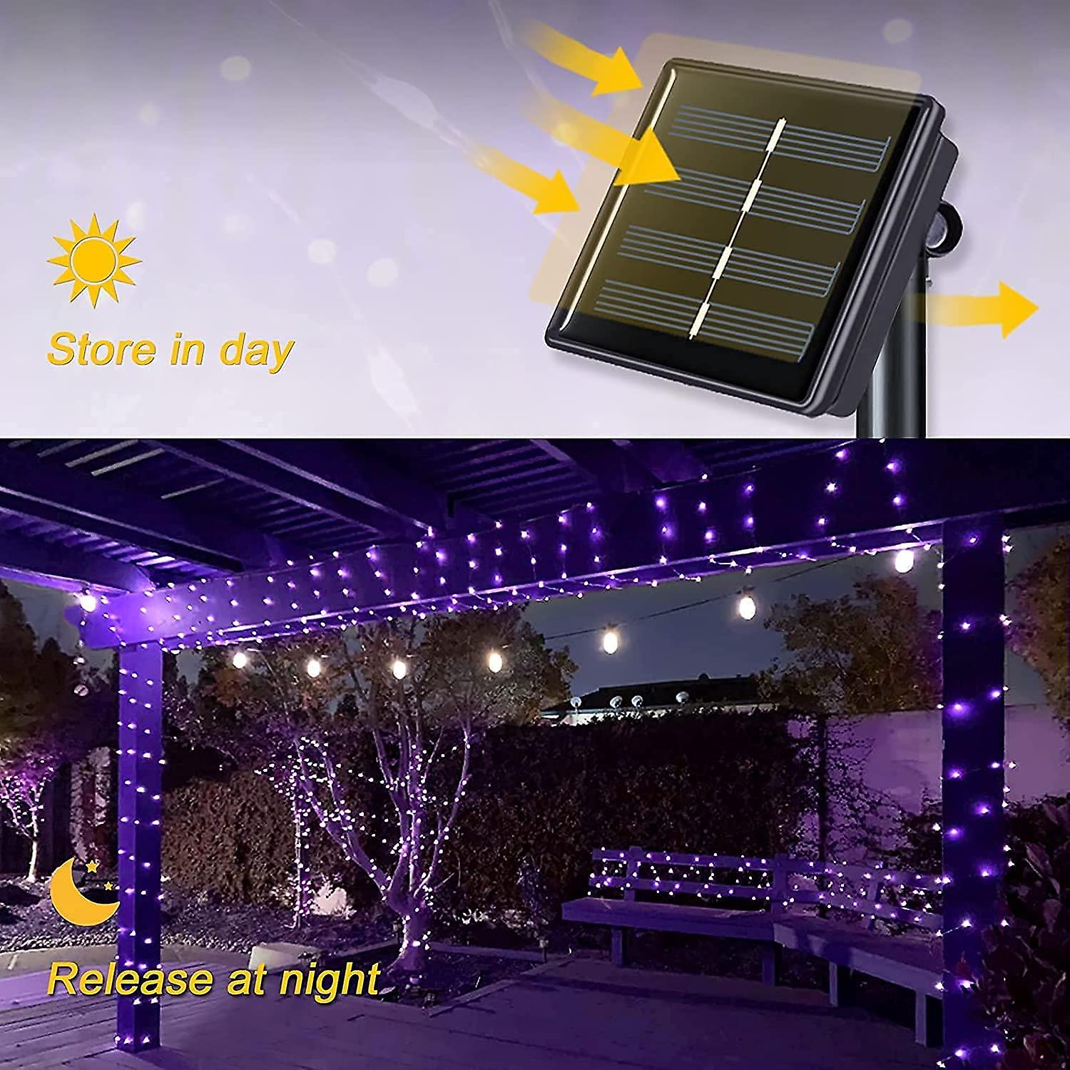 Solar Fairy Lights Set Of 2 Purple Halloween Solar Lights， Waterproof， 20m Each， 200 Leds， 8 Modes Copper Wire Lights For Halloween Decoration