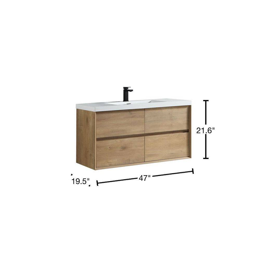 MORENO BATH Kingdee 47 in. W x 19.6 in. D x 23.6 in. H Bath Vanity in White Oak with White Acrylic Top SLIM-48WO