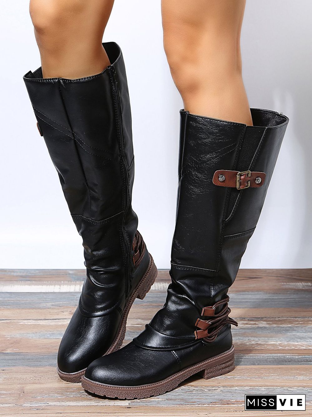 Vintage Buckle Rope Riding Boots