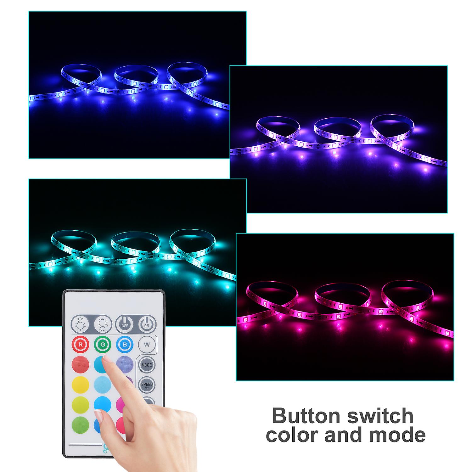 5m/16.4ft Rgb Light Strip Led Strip Lights Waterproof Tape Lights With Dc Interface Remote Controller No.241170