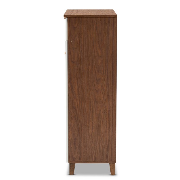 Coolidge 5 Shelf Wood Shoe Cabinet With Drawer White walnut Baxton Studio