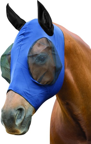 WeatherBeeta Stretch Bug Eye Horse Fly Mask with Covered Ears， Navy/Black