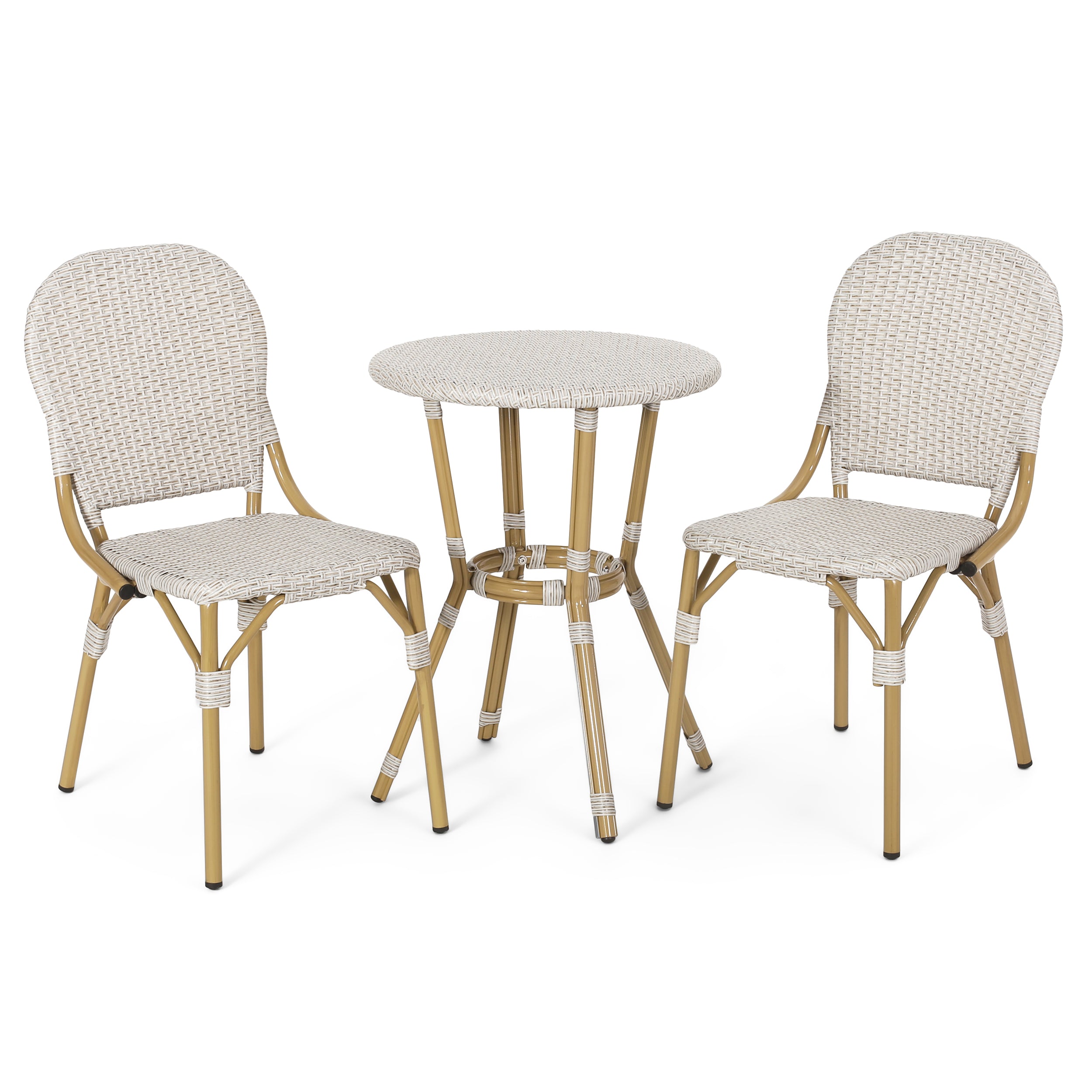 Gallia Outdoor Aluminum French Bistro Set, Light Brown and Bamboo Finish