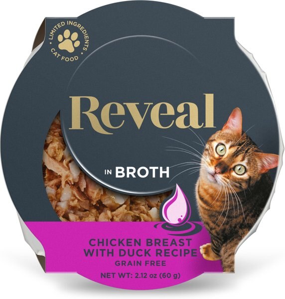 Reveal Natural Grain-Free Chicken with Duck in Broth Flavored Wet Cat Food， 2.12-oz pot， case of 18