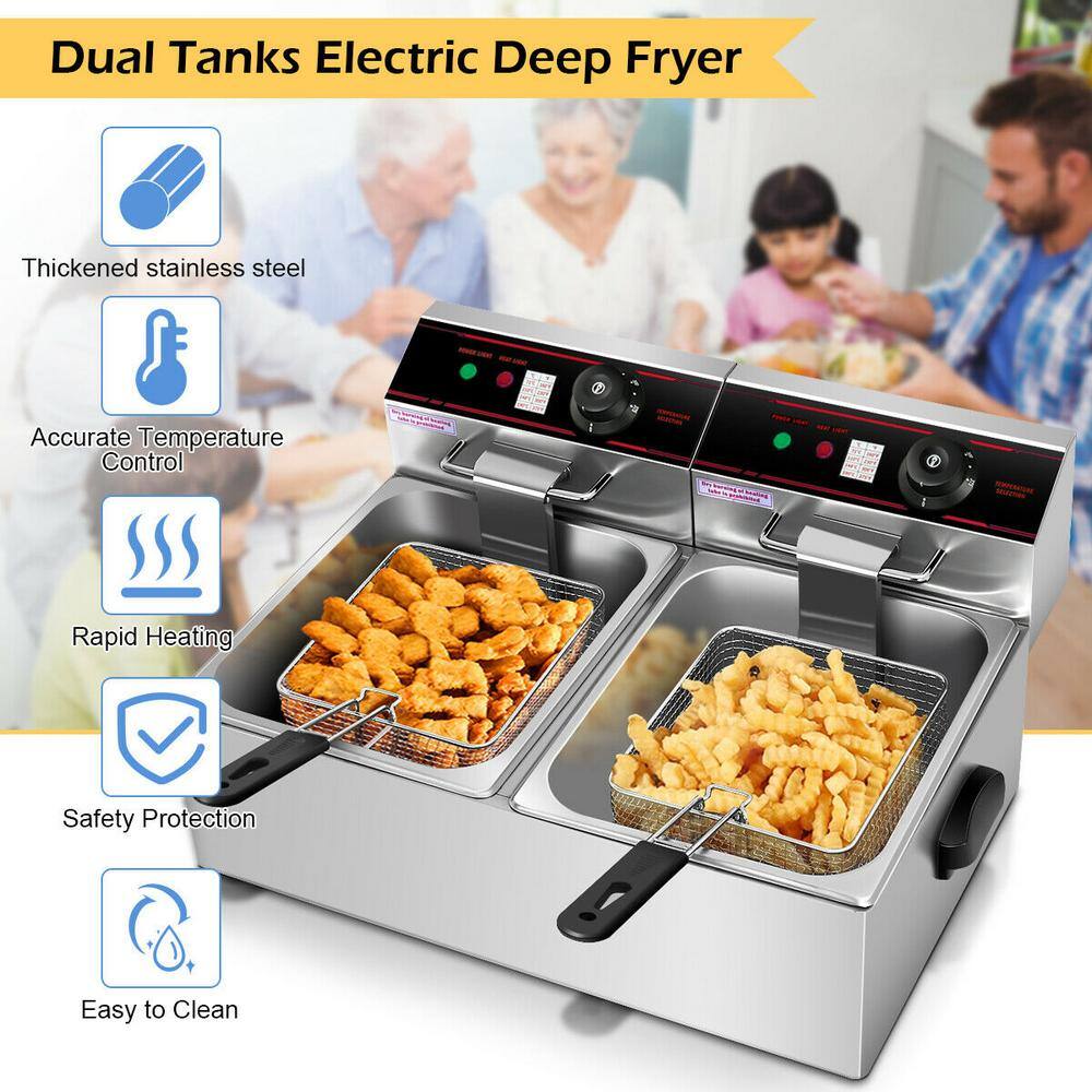 Costway 3400-Watt Electric Countertop Deep Fryer Dual Tank Commercial Restaurant Steel EP19233