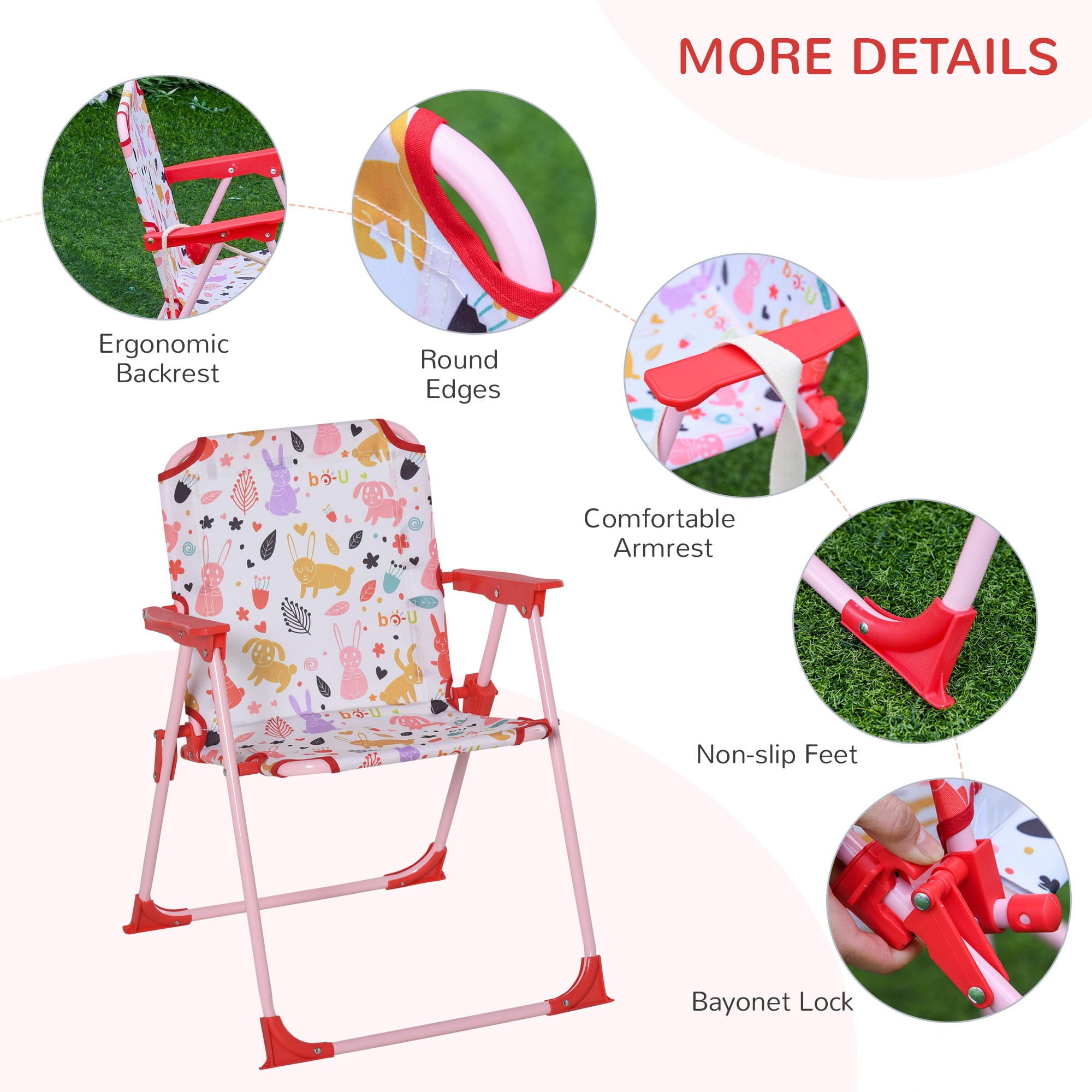 Outsunny Kids Folding Picnic Table and Chair Set with Removable and Height Adjustable Umbrella， Red