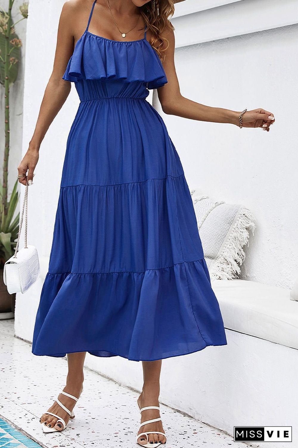 Blue Spaghetti Straps Maxi Dress Wholesale