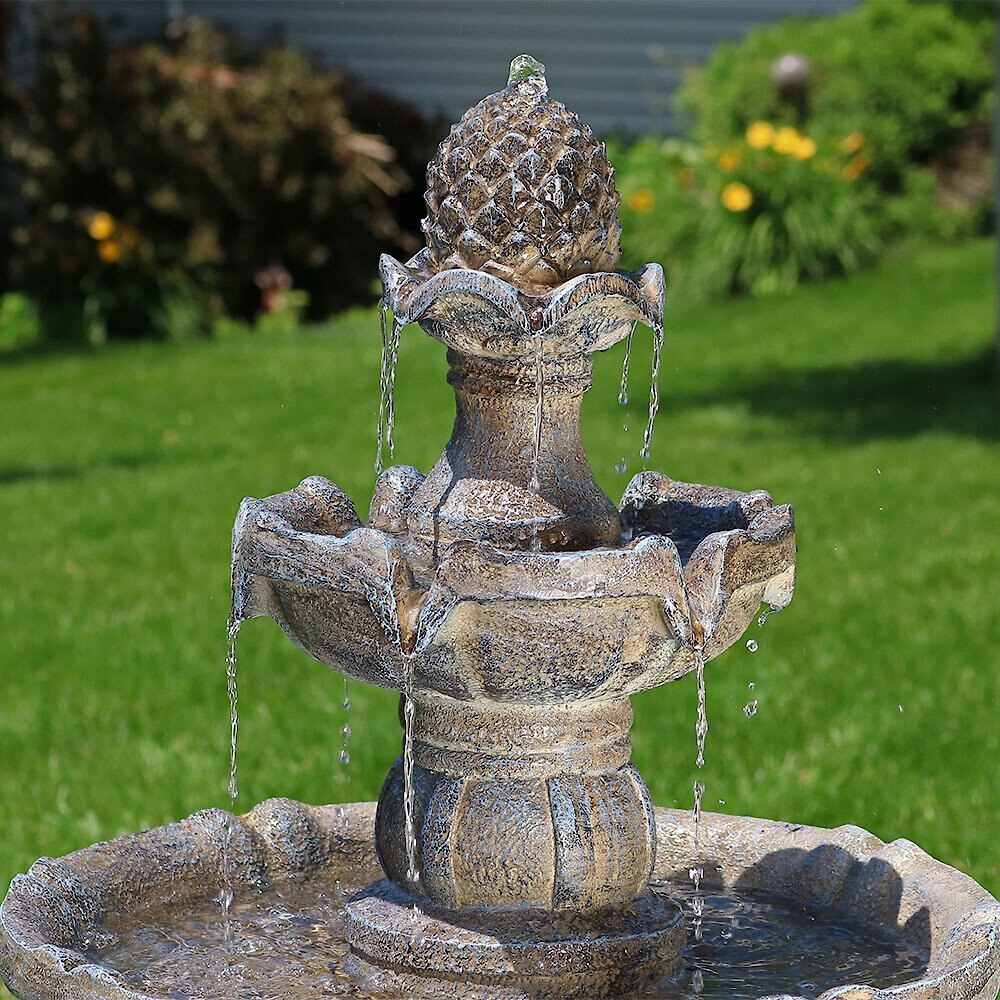 Sunnydaze Decor 2-Tier Pineapple Solar Water Fountain