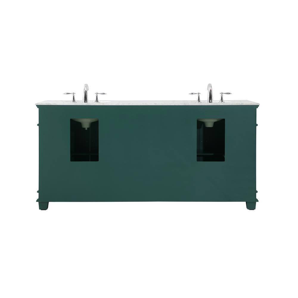 Timeless Home 72 in. W x 21.5 in. D x 35 in. H Double Bathroom Vanity in Green with White Marble TH100072DGN