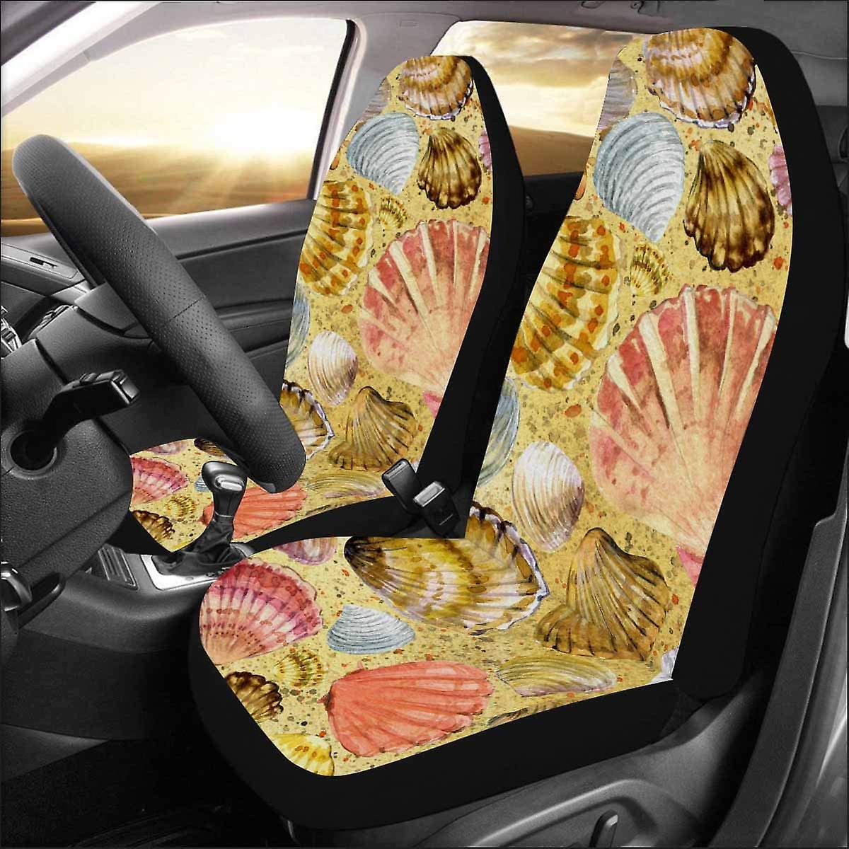 Set Of 2 Car Seat Covers Watercolor Seashells Universal Auto Front Seats Protector Fits For Car，suv Sedan，truck