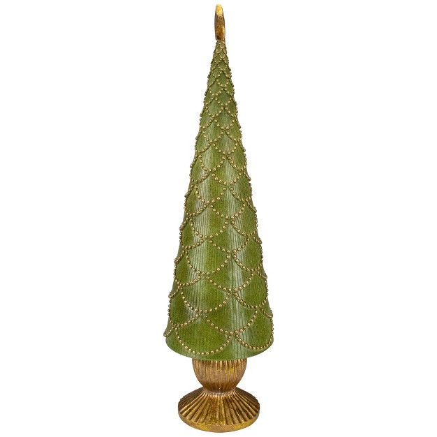 Green Christmas Tree Cone On Pedestal With Star Topper Tabletop Decor