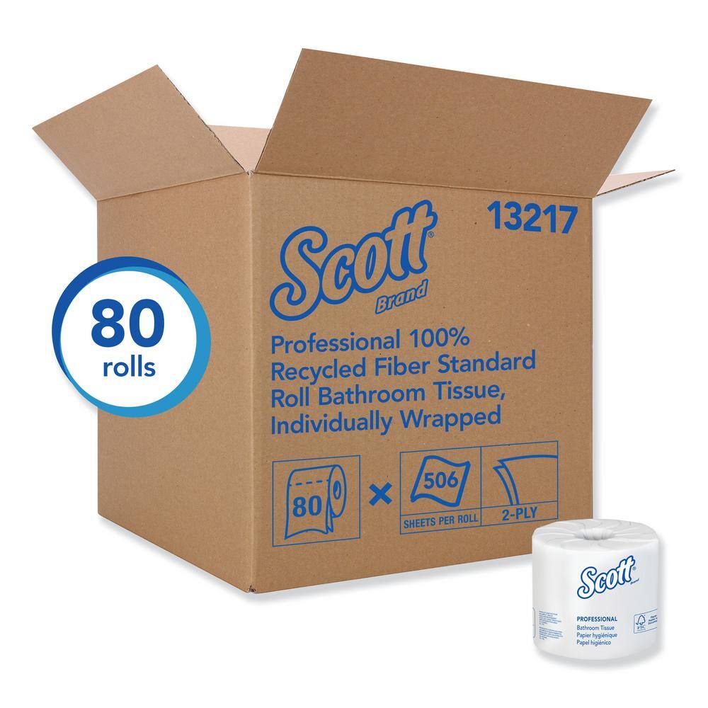 Scott Essential 100% Recycled Fiber SRB White Septic Safe 2-Ply Toilet Paper (506-Sheets Per Roll 80-RollsCarton) KCC13217