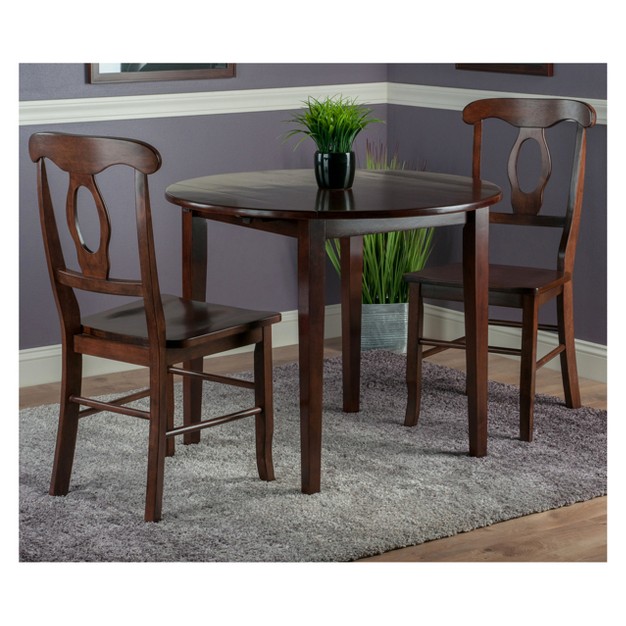 3pc Clayton Drop Leaf Dining Sets With 2 Keyhole Back Chairs Walnut Winsome