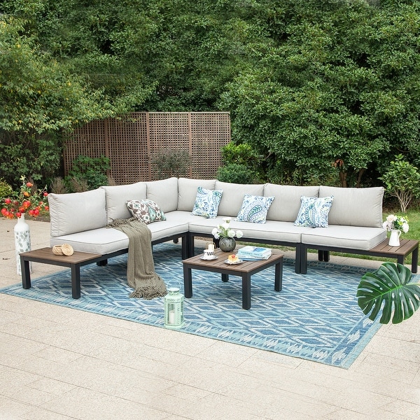 Outdoor 6Piece Patio Sectional sofa set，Ecoating Steel frame Conversation Sets with Grey Cushion