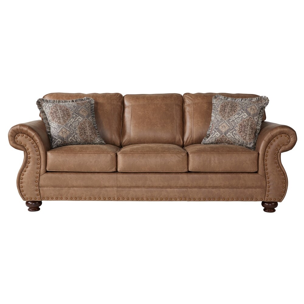 Roundhill Furniture Leinster Fabric 3 Piece Sofa Set with Antique Bronze Nailheads in Jetson Ginger