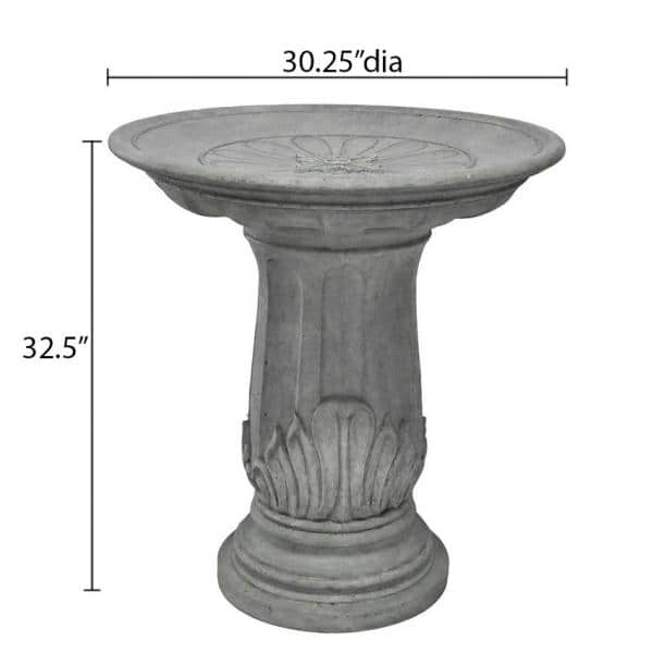 MPG 32.5 in. H. Aged Granite Cast Stone Fiberglass Royal Leaf Birdbath PF6284AG