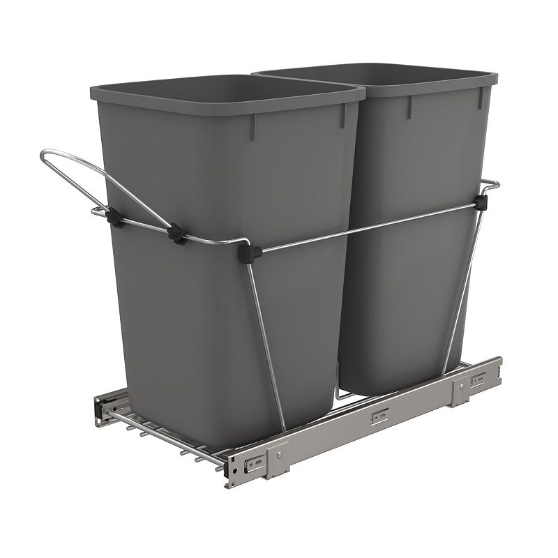 Rev-a-shelf Double Pull Out Trash Can 27 Qt For Kitchen， Gray， Rv-15kd-13c-s