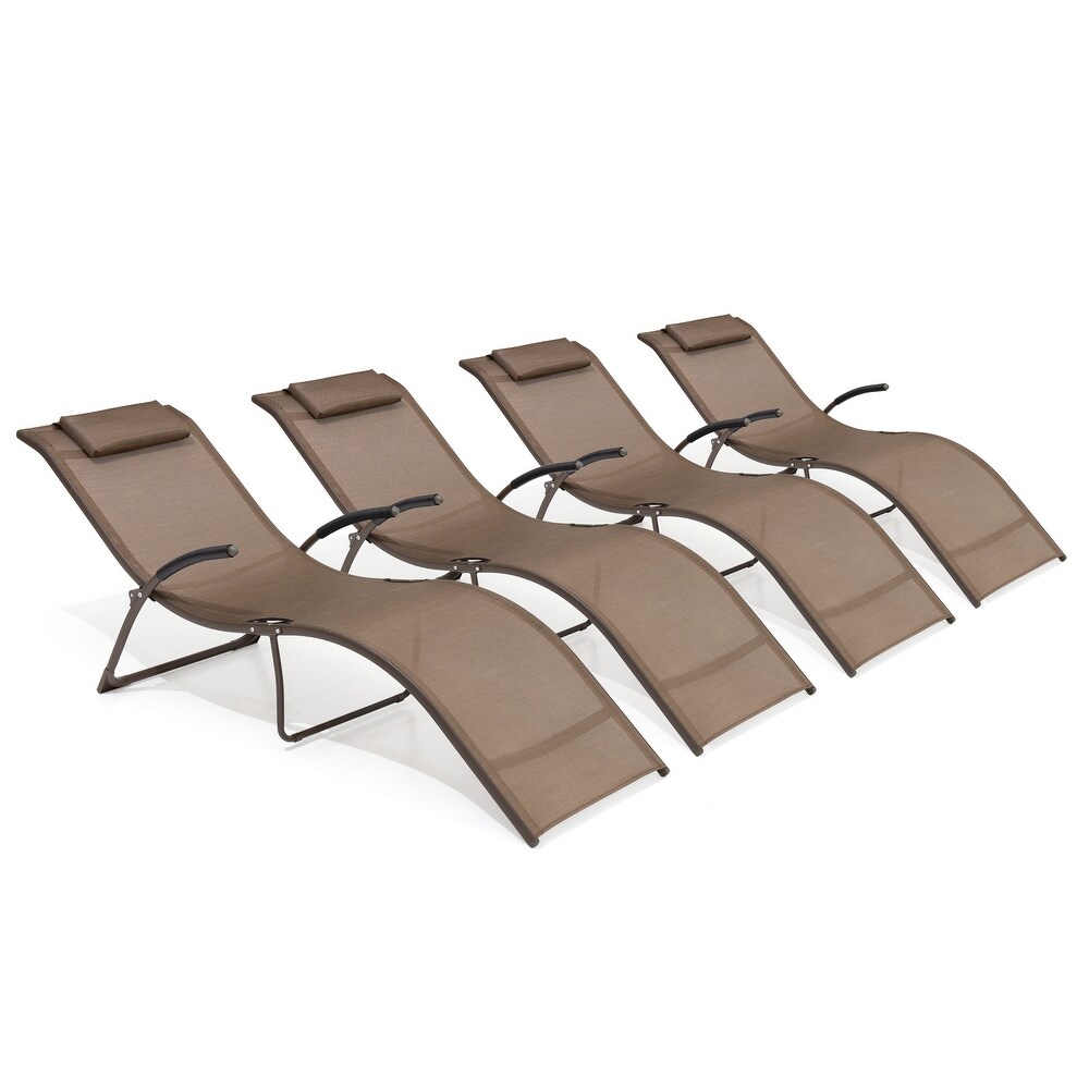 Outdoor Folding Chaise Lounge Chairs (Set of 4)   See the details