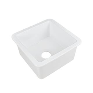 DEERVALLEY DeerValley Haven White Fireclay Square 19 in. Single Bowl Undermount Kitchen Sink with Bottom Grid and Basket Strainer DV-1K507