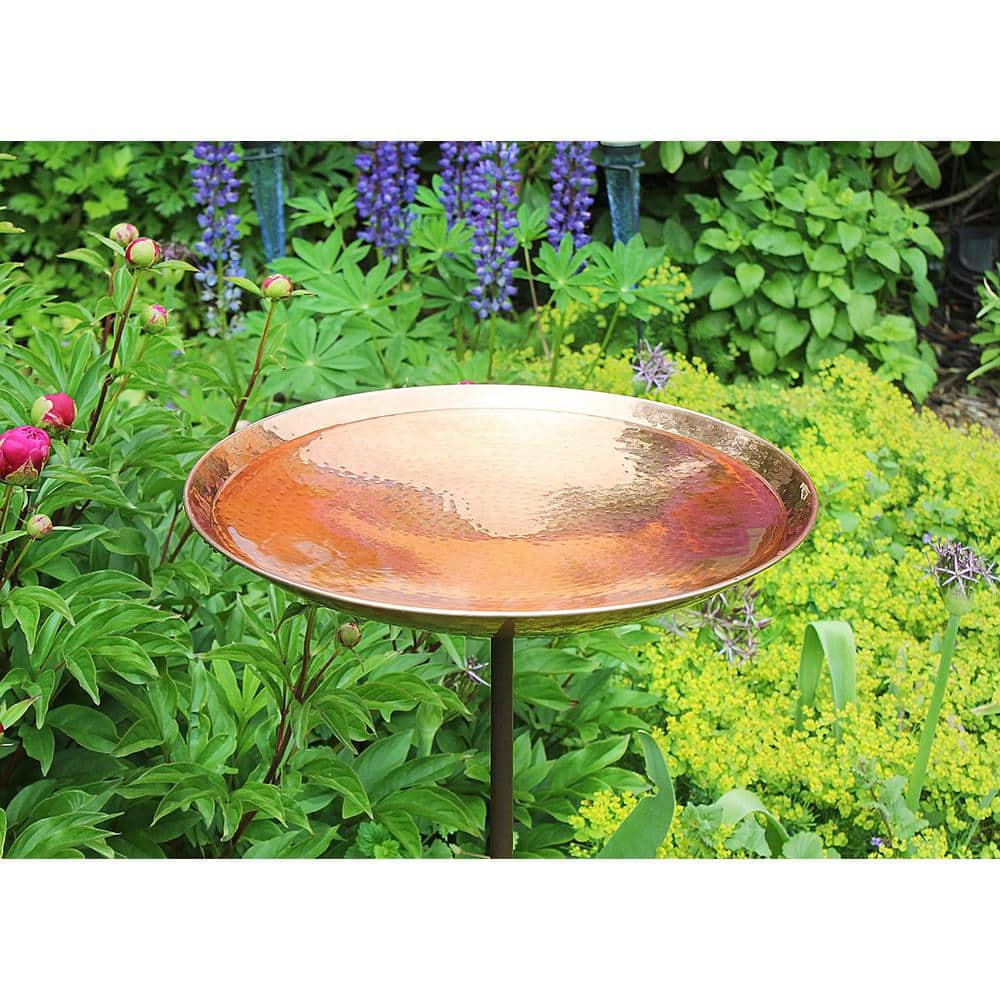 ACHLA DESIGNS 16 in. Dia Polished Copper Plated Stainless Steel Birdbath Bowl with Stake PCB-01-S