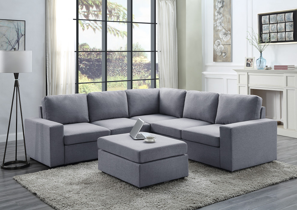 Decker Light Gray Linen Sectional Sofa   Transitional   Sectional Sofas   by Lilola Home  Houzz