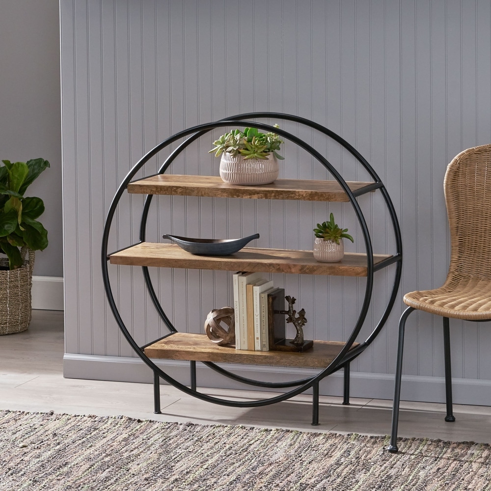 Dundas Indoor Mango Wood Handcrafted Circular Shelf by Christopher Knight Home