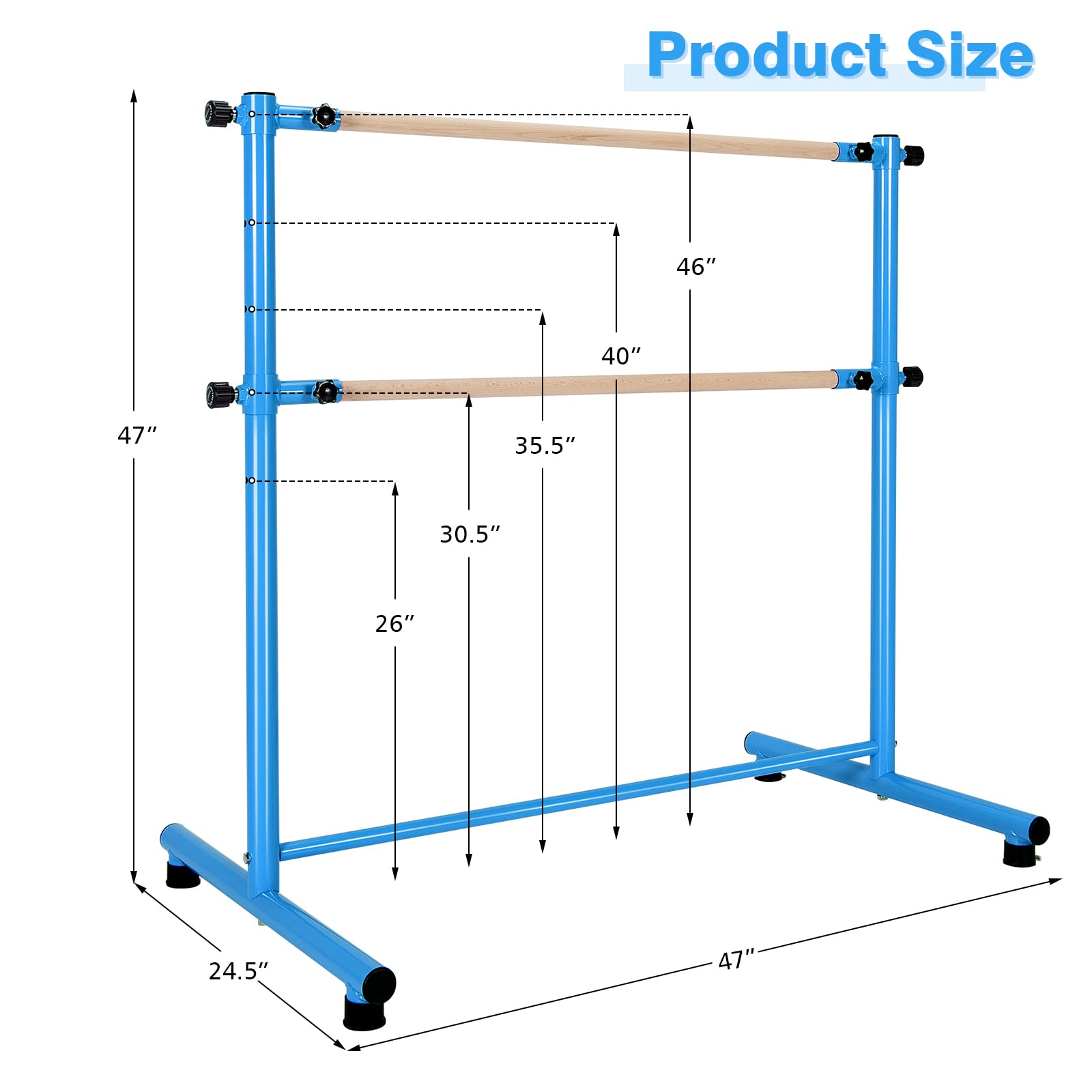 Costzon Portable Ballet Barre, 4FT Height Adjustable Double Wood Bar, Freestanding Fitness Dance Bar