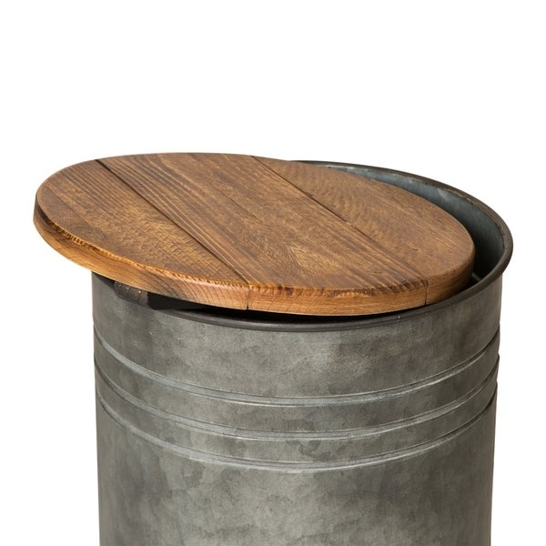 Glitzhome Industrial Farmhouse Round Storage End Tables (Set of 2)