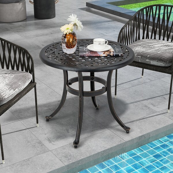 Gymax Cast Aluminum Patio Table 24''Outdoor Round Side Table AntiRust