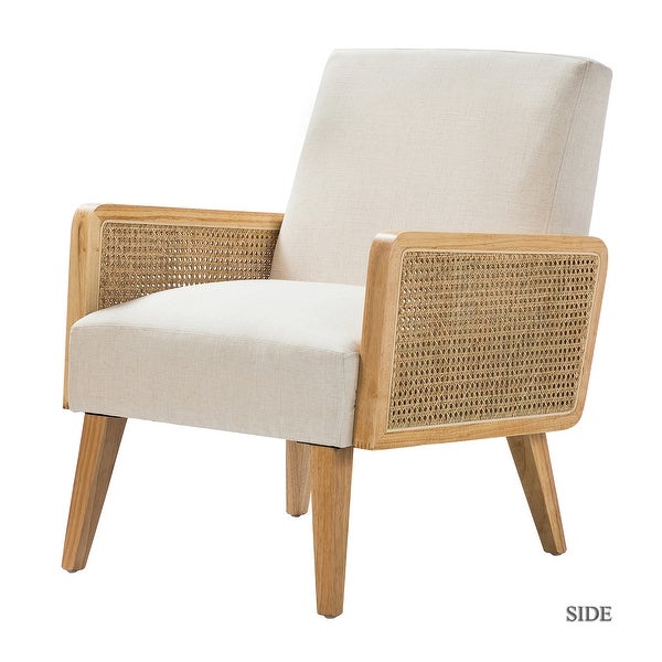 Carmina Upholstered Cane Accent Chair with Rattan Arms by HULALA HONE