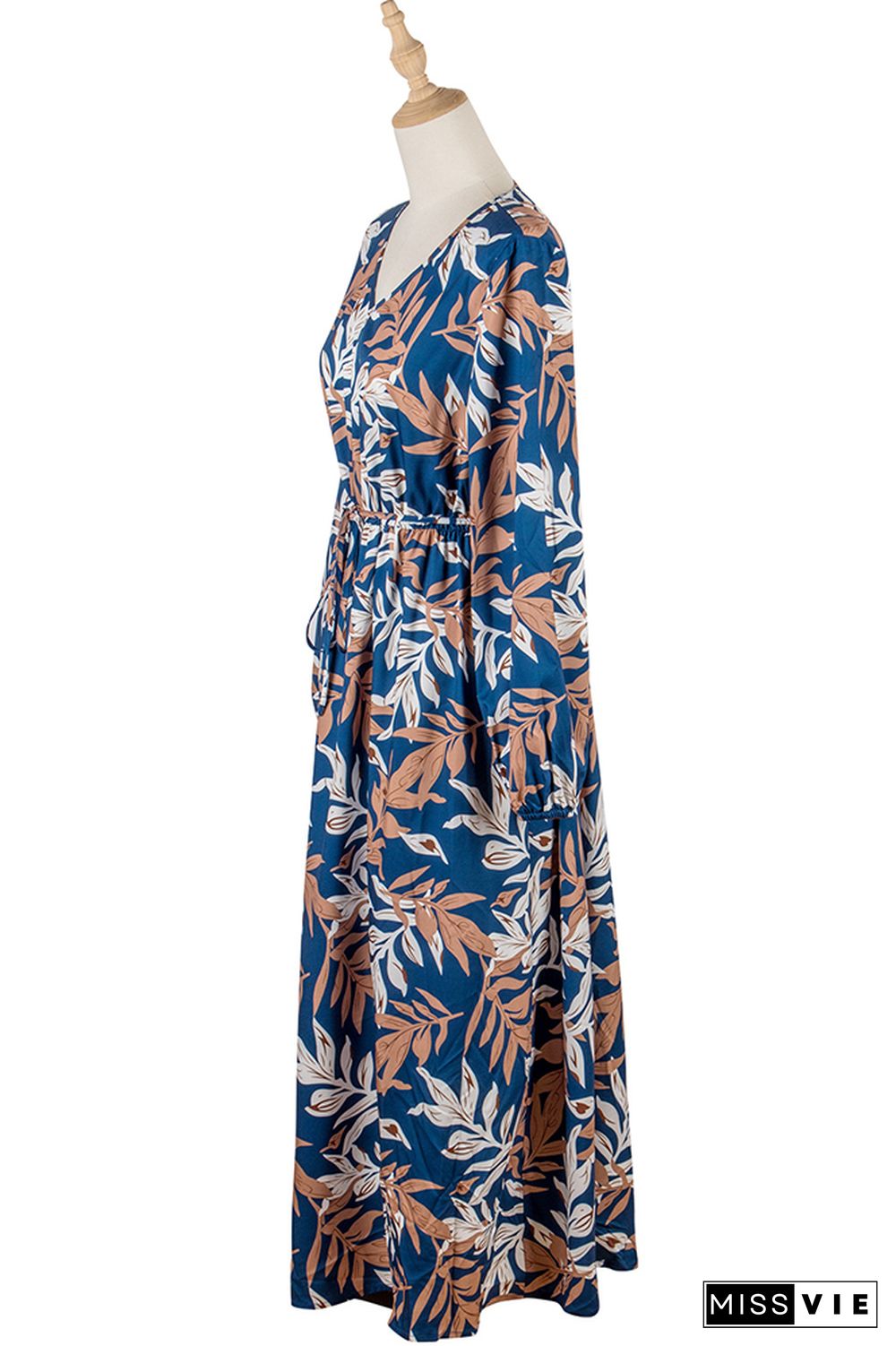 Elastic Waist Puff Sleeve Floral Long Dress