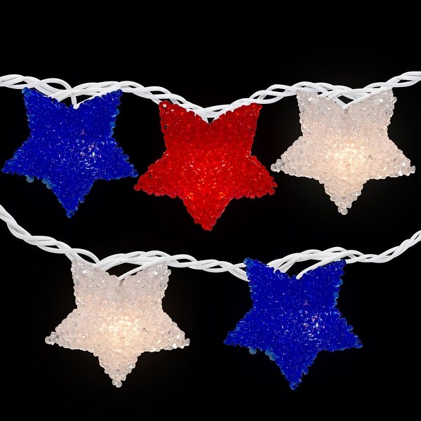 10ct Red Blue Fourth of July Star String Light Set，5.25' White Wire