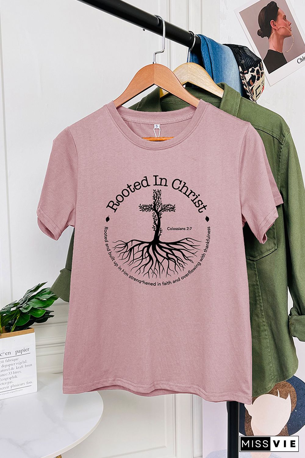 Rooted In Christ Bible Verse Colossians 27 Short Sleeve Graphic Tee Wholesale