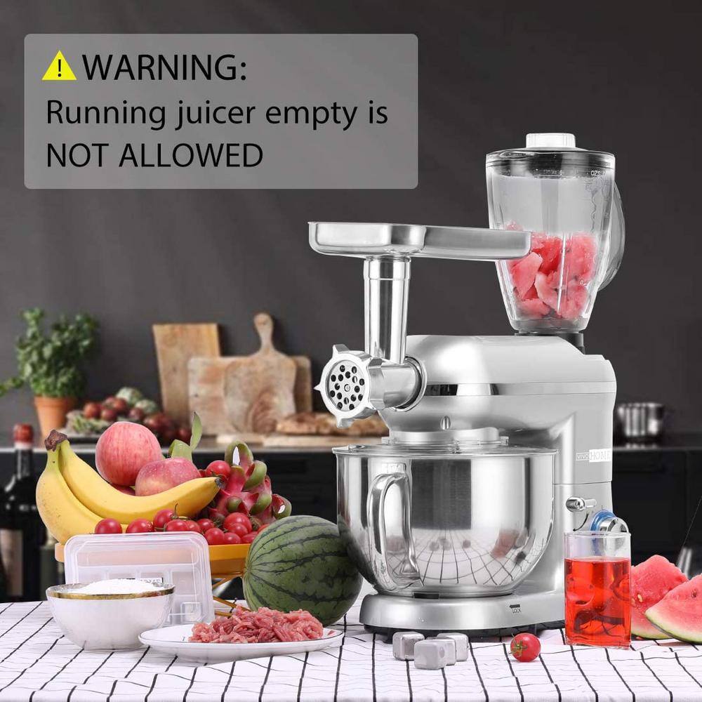 VIVOHOME 6 qt. 6- speed Silver 3 in 1 Multifunctional Stand Mixer with Meat Grinder and Juice Blender ETL Listed X001ZDY1G1