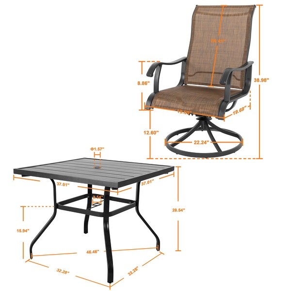 Nuu Garden Patio 5Piece Iron Dining Set with Textilene Swivel Chairs