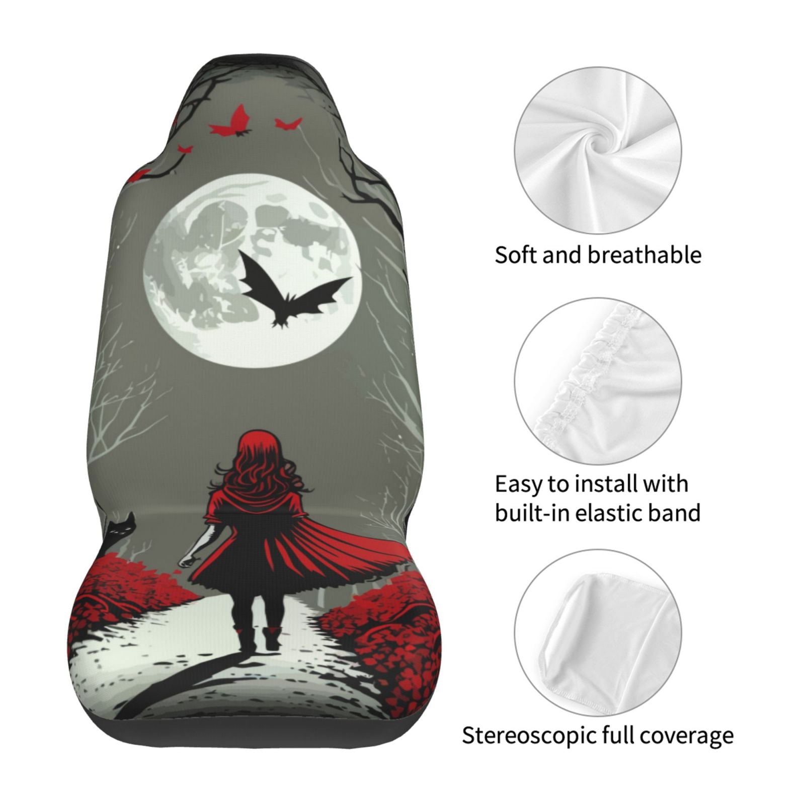 TEQUAN Front Seat Covers， Fable Wolf Girl Predator Pattern 2 Piece Car Seat Cover Fit Most Car SUV Truck Van