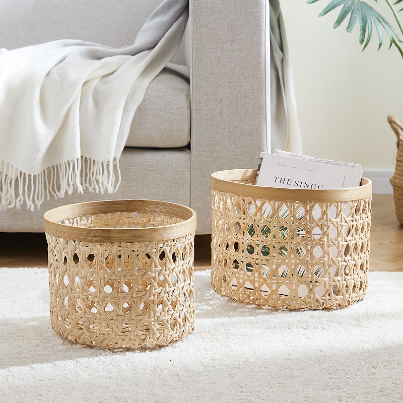 Saddle River Round Natural Cane and Bamboo Rim Storage Basket 2-piece Set