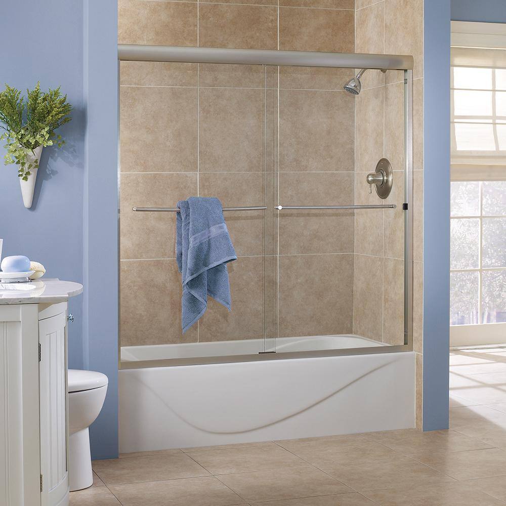 CRAFT + MAIN Cove 54 in. to 58 in. x 55 in. Semi-Frameless Sliding Bypass TubShower Door in Brushed Nickel with 14 in. Clear Glass CVST5855-CL-BN