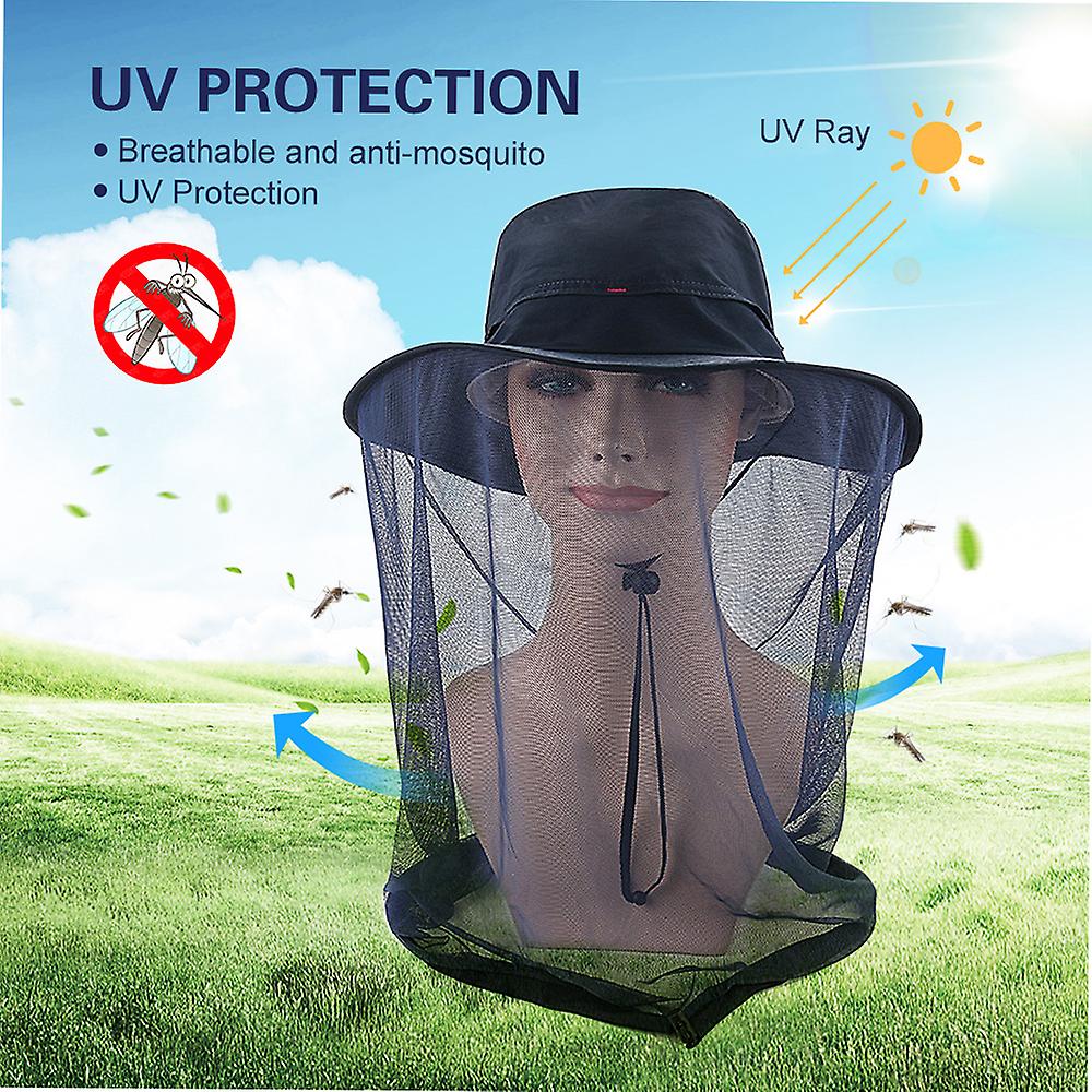 Outdoor Anti-mosquito Mask Hat With Head Net Mesh Face Protection Fishing Sun Hat Cap No.191956