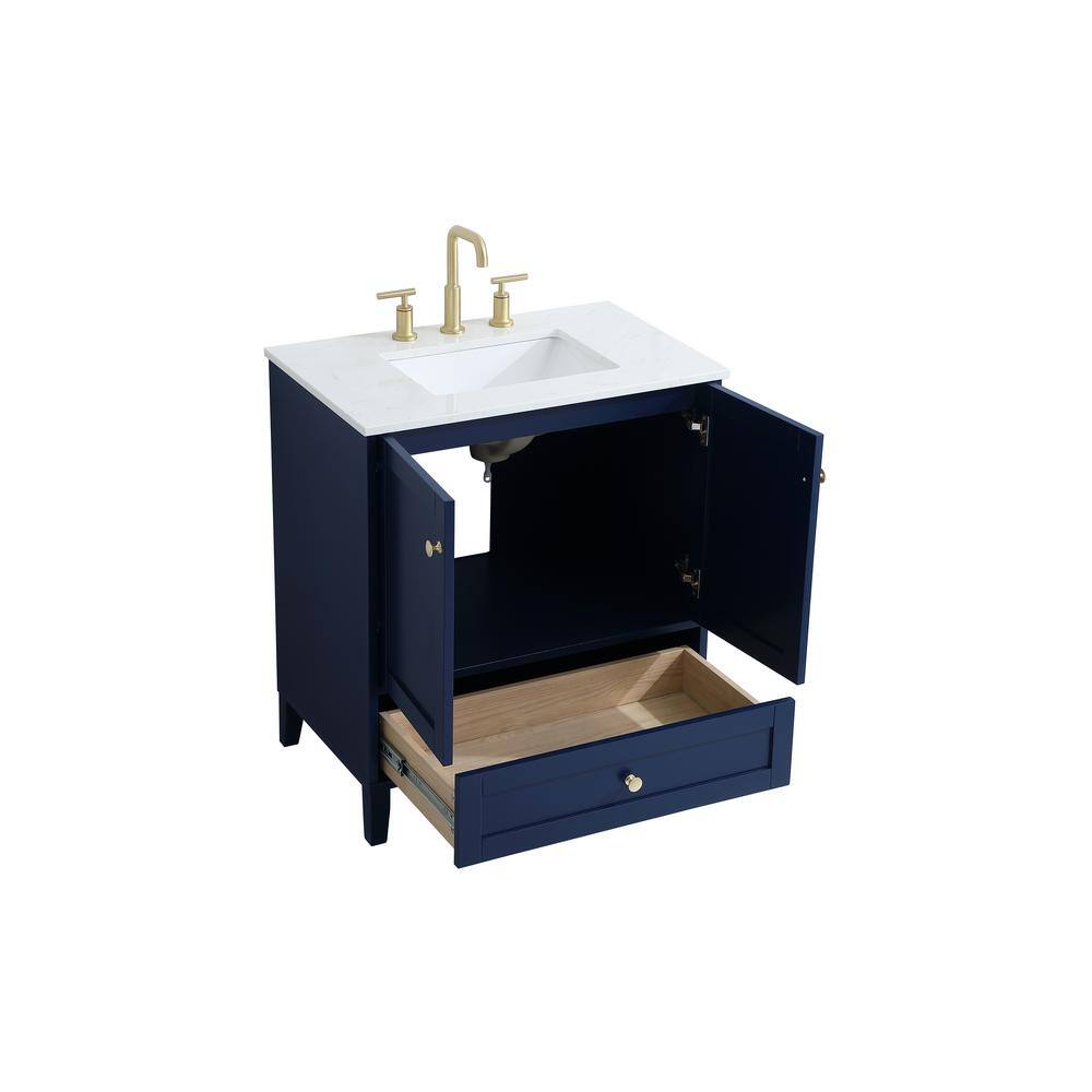 Timeless Home 30 in. W x 19 in. D x 34 in. H Single Bathroom Vanity in Blue with Calacatta Quartz TH36030Blue