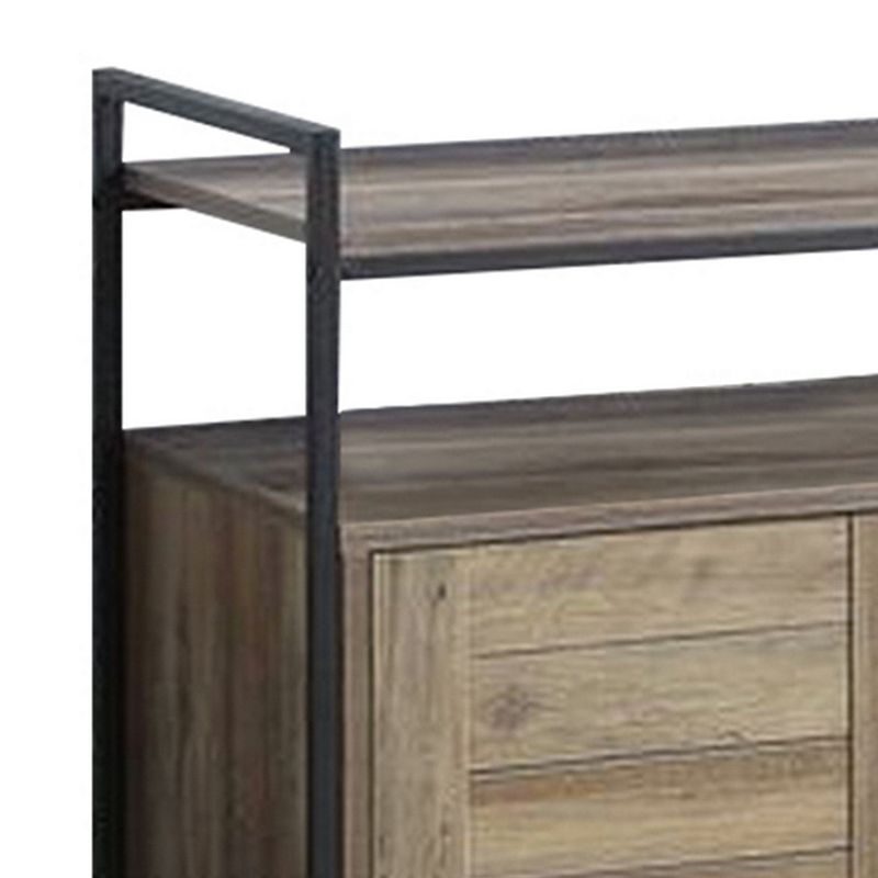 TV Stand with 2 Door Storage and Plank Details， Rustic Brown