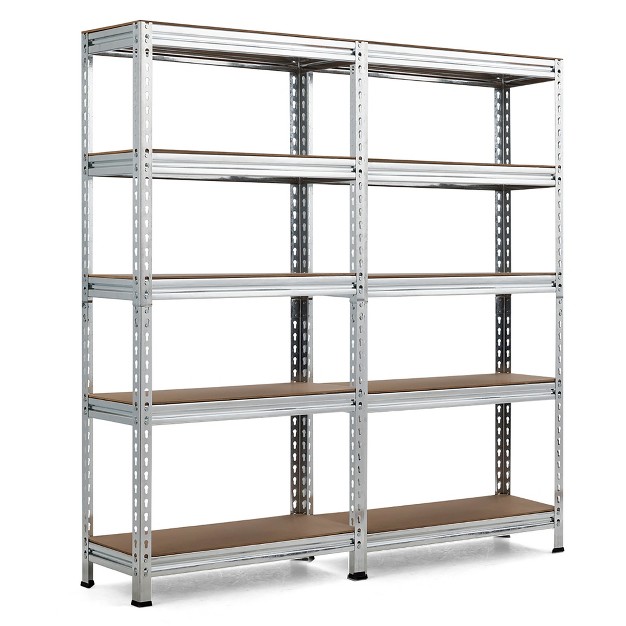 Costway 2pcs 5 tier Metal Storage Shelves 60 x27 x27 adjustable Shelves Silver