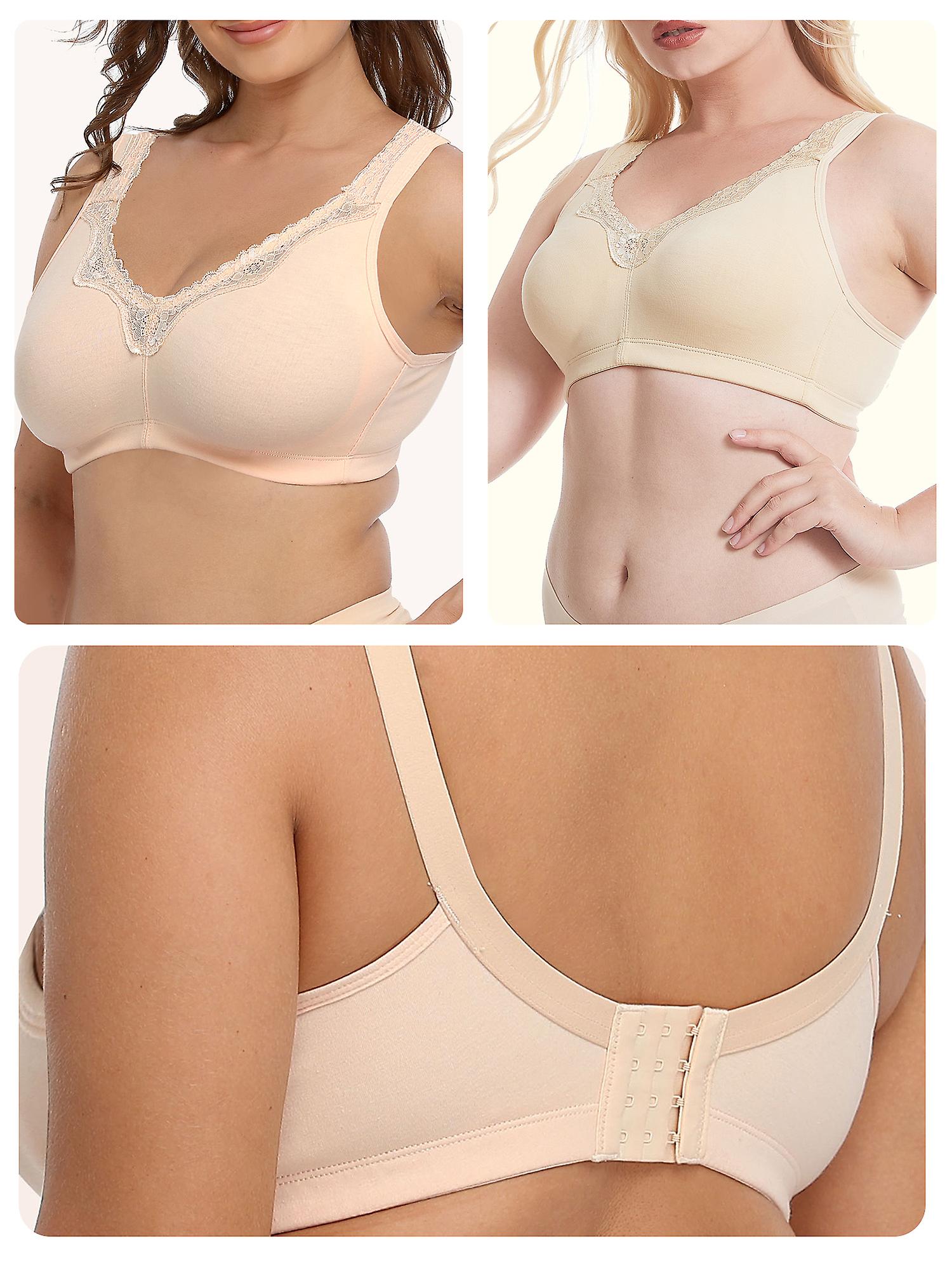 Women Plus Size Bra Full Coverage Wirefree Comfort Bralettes Beige 46e