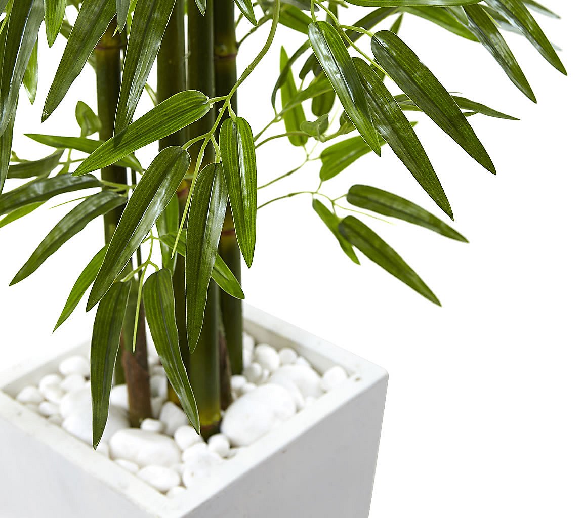 5' Bamboo Tree with White Planter by Nearly Natural