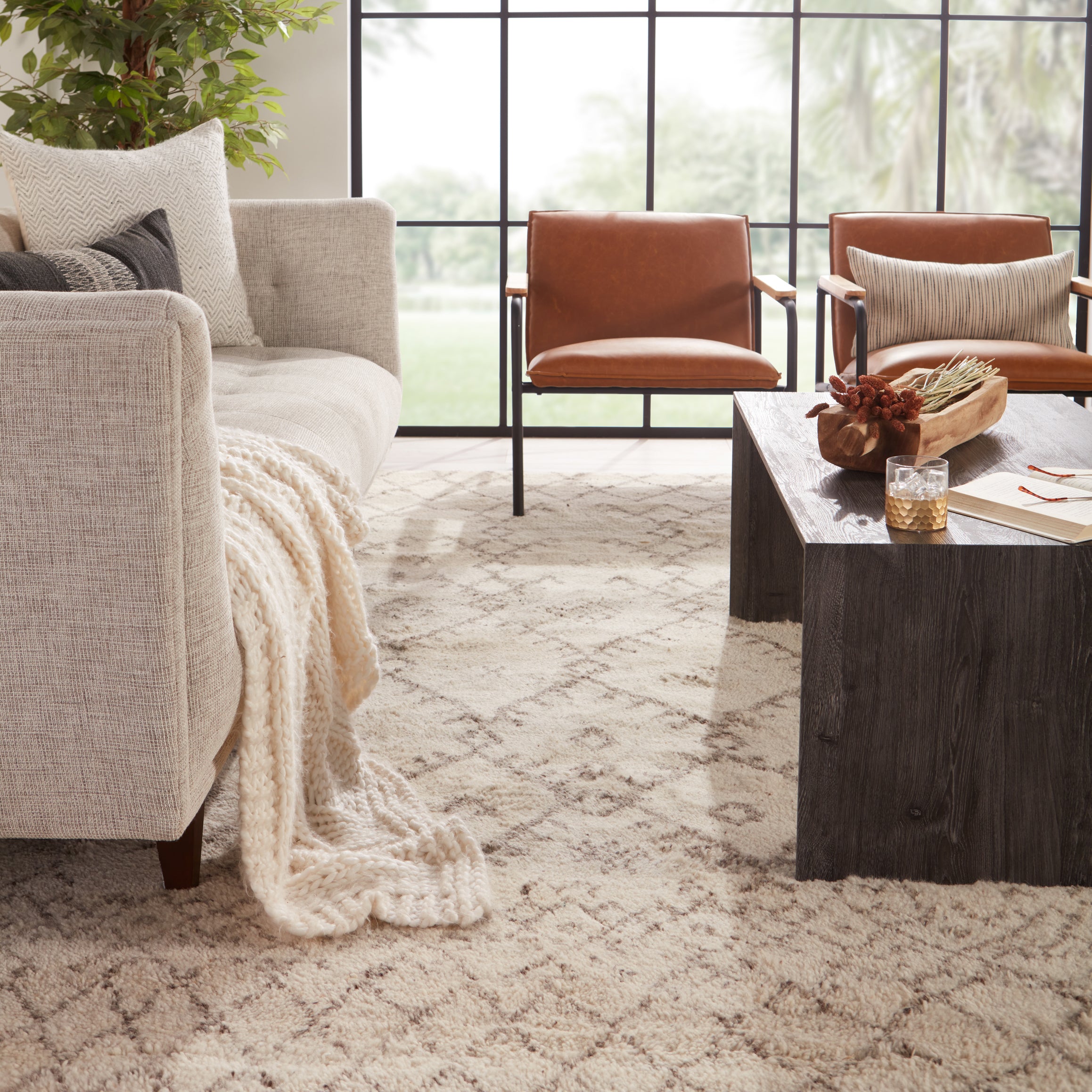 Zola Hand-Knotted Geometric Ivory & Brown Area Rug