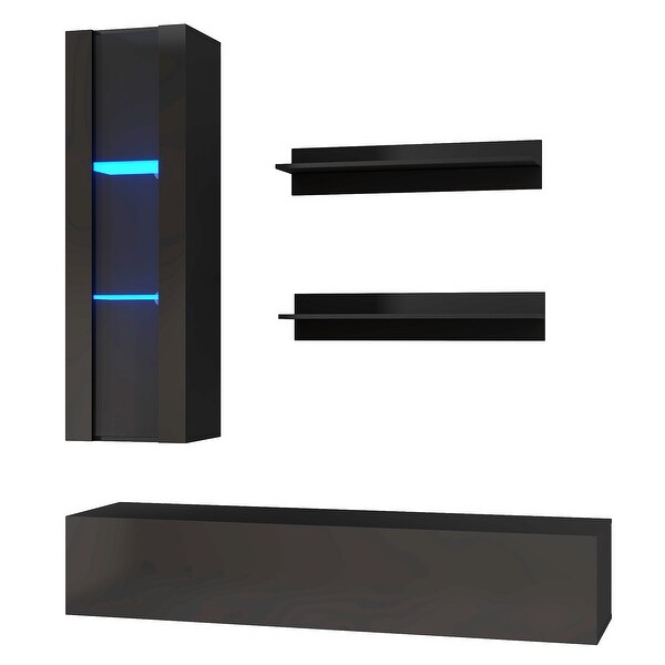 4-Piece High Gloss Wall Mount Floating TV Stand with Media Storage Cabinet