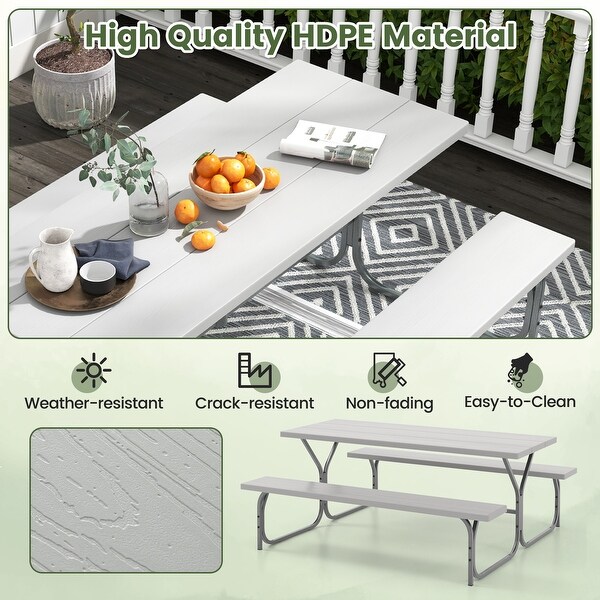 6 Feet Picnic Table Bench Set with HDPE Tabletop for 8 Person