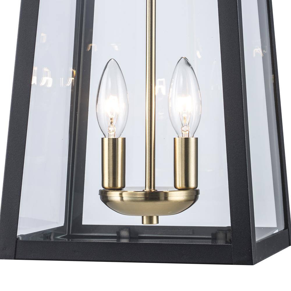 Home Decorators Collection Blakeley Transitional 2-Light Black and Brass Outdoor Wall Light Fixture with Clear Beveled Glass L-19905BKBRASS